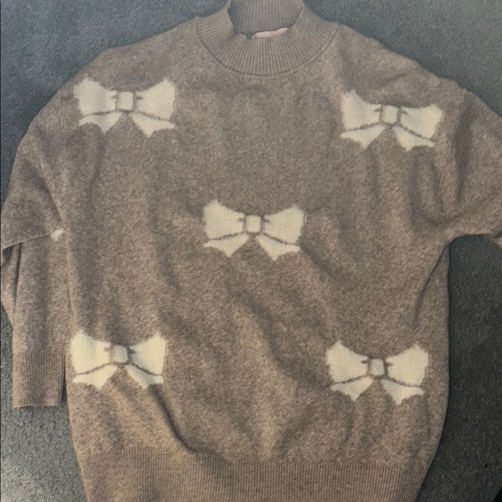 Women’s Brown Sweater with White Bow Pattern